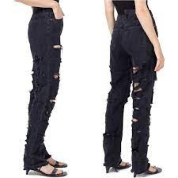 Agolde Denim - Agolde Criss Cross High Rise Straight Black Destroyed Size 25
